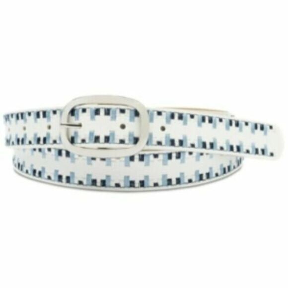 INC Laced Edge Belt, White, S - Picture 1 of 4